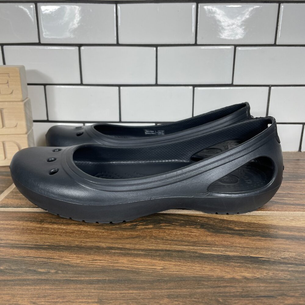 CROCS Kadee Shoes Womens Size 7 Black Slip On Cushioned Lightweight Ballet Flats